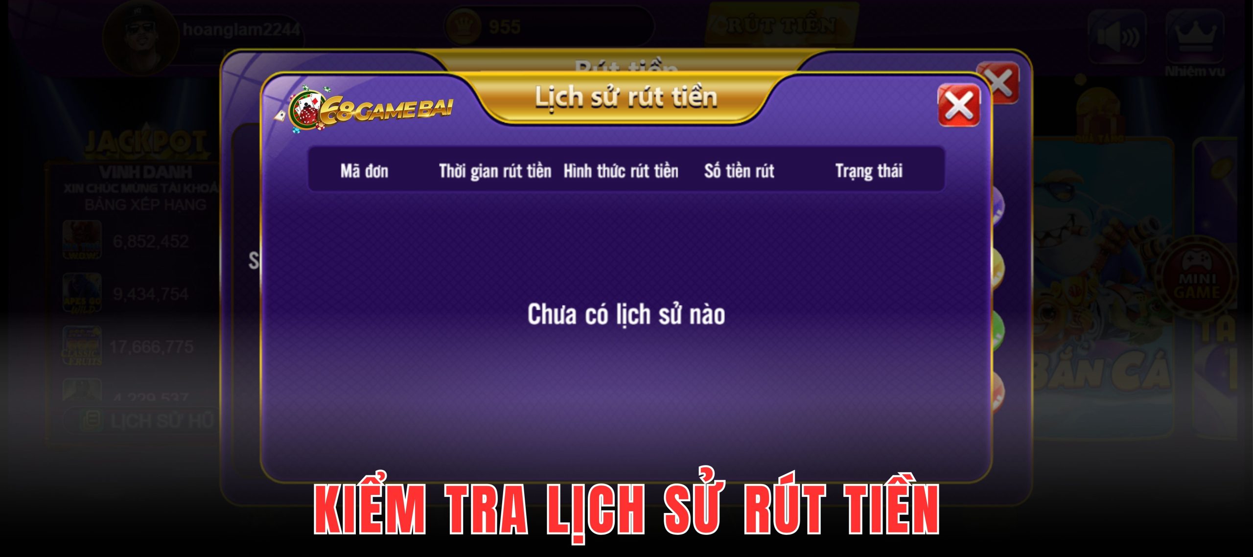 Lịch sử rút tiền 68 Game Bài giúp người chơi dễ dàng kiểm soát các hoạt động giao dịch