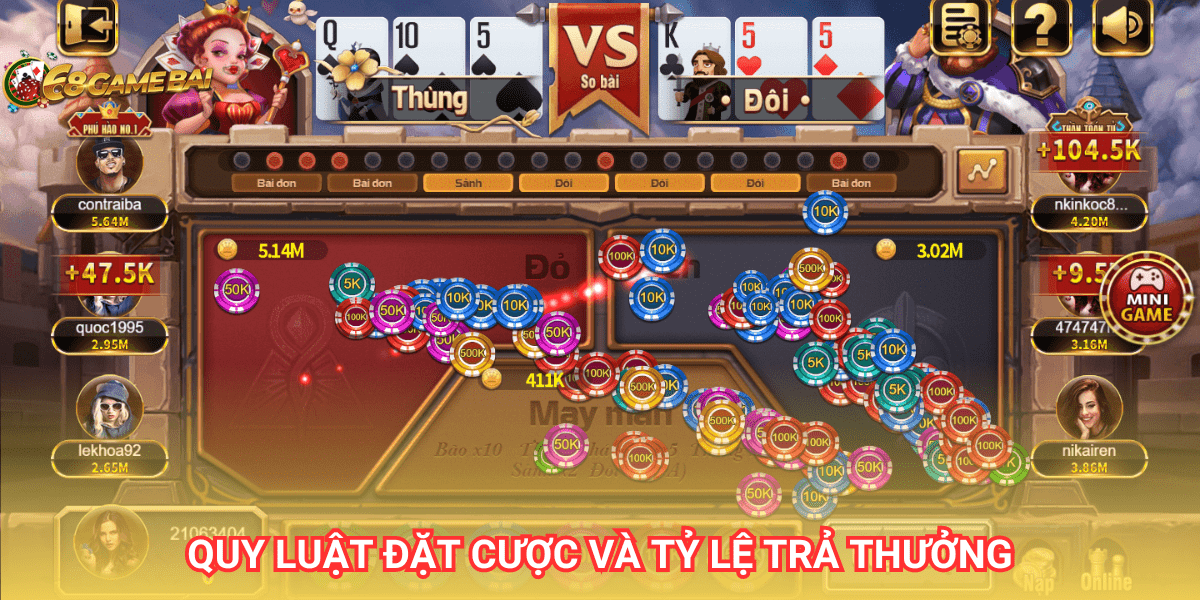 Đại chiến đỏ đen 68 Game Bài có các quy định về việc đặt cược và tỷ lệ trả thưởng công bằng