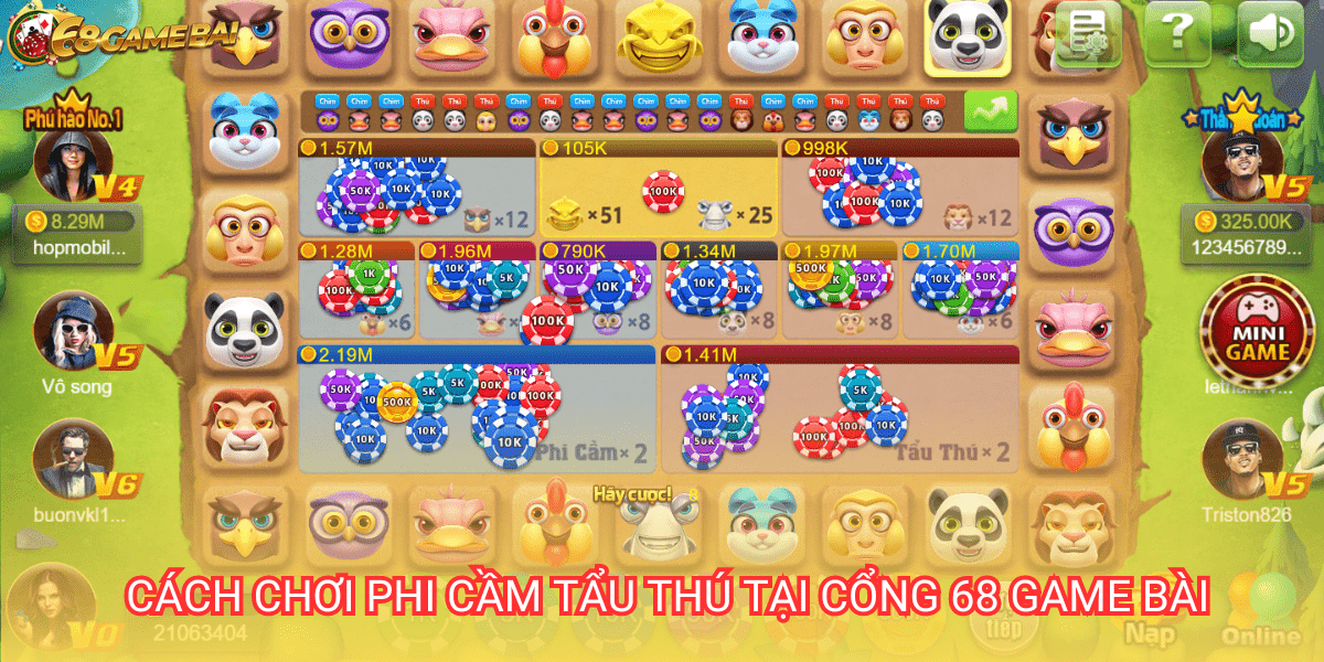 Phi Cầm Tẩu Thú 68 game bài là slot game số 1 hiện nay tại cổng game